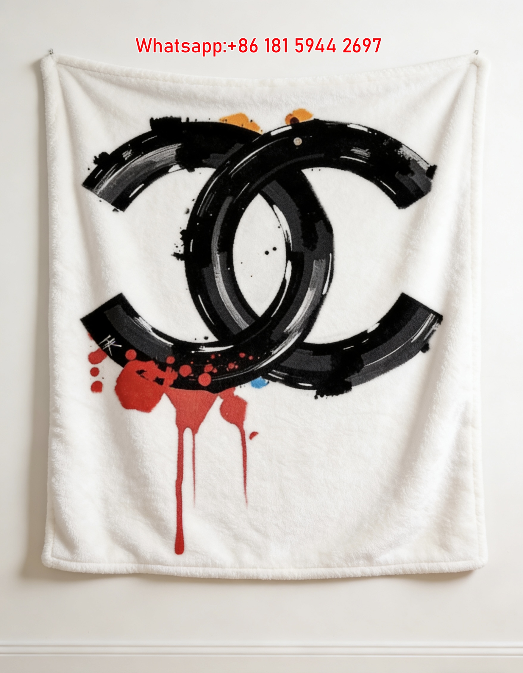 Chanel Graffiti Art Black CC Logo Flannel Sofa Throw Blanket IMG_6800